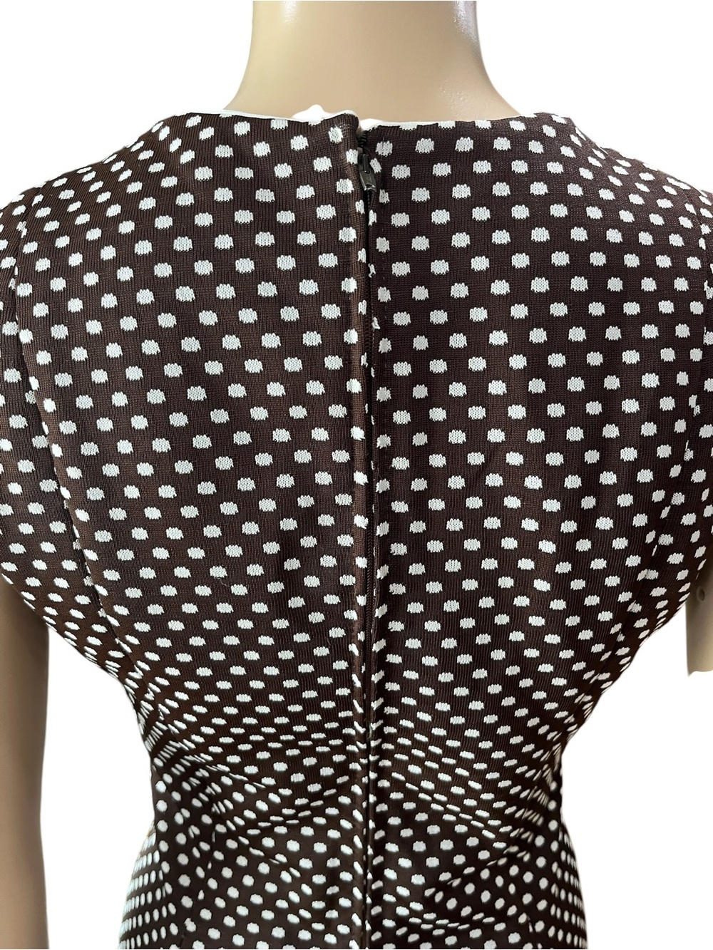 Vintage 60s Handmade Brown Polka Dot Fit & Flare Dress Sleeveless Mod M/L - Picture 5 of 9